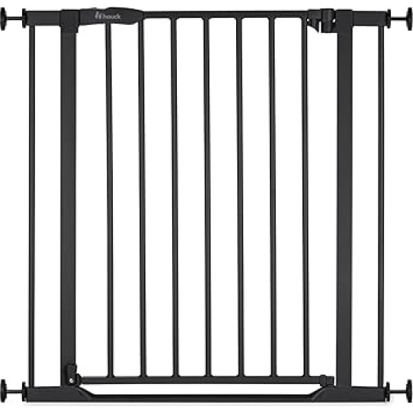 hauck Clear Step 2 Stair Safety Gate, for Widths 75-80 cm, Ultra Flat Threshold, No Drilling, One-Handed Opening on Both Sides, Manual Closing Mechanism, Metal (Black)