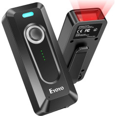 Eyoyo 2D Bluetooth Barcode Scanner with Clip, 2000 mAh Battery with Level Indicator, Portable Mini Wireless QR Barcode Scanner for Library Book Inventory Compatible with iPhone, Android PC