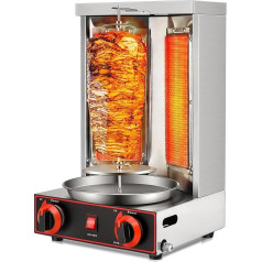 Stainless Steel Gas Vertical Rotisserie Doner Kebab Machine with 2 Burners, Shawarma Kebab Grill Machine, 360° Rotating Worktop Broiler, with Temperature Setting, for Commerce, Home, Kitchen