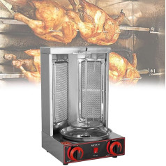 Beachtiful Commercial Gas Machine, Vertical LPG Kebab Machine, BBQ Rotisserie Oven, Smokeless (2 or 3 Burners) for Chicken Roast, Turkey Roast, Tacos, Roasts, Beef, Dual
