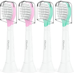 Ofashu Kids Replacement Brushes Compatible with Philips Sonicare Children's Toothbrush, Mini Replacement Brushes, from 3-5 Years, Pink/Green, Pack of 4