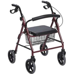 Anteamed Red Folding Aluminium Rollator - Walker with 4 Wheels for Seniors