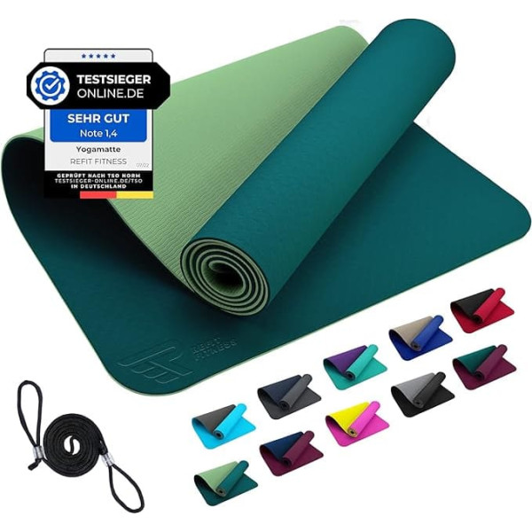 REFIT FITNESS Yoga Matte Perfect-Fit 190 x 60 x 0,6 cm [GeckoGrip & Sensi-Plus TPE] Yogamatte Rutschfest Schadstofffrei + Tragegurt - Sportmatte für Gymnastik Sport - Jetzt Farbe wählen