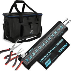 Pro Tackle Eva Bag I Tackle Bakkan + Senshu Unhooking Mat + 3 Pliers Fishing Bag - Stylish and Functional Fishing Equipment with 50 L Capacity, black, EVA bag