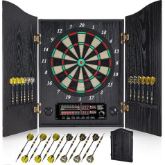 Yirinatek Dartscheibe Elektronisch, Dekoratives Elektronische Dartscheibe Schrank-Set [12 Bronze Soft-Tip Pfeile][Cricket-Spielmodus], Profi E Dart Scheibe mit Holzschranktüren