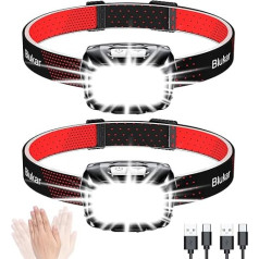 Blukar LED Headlamp, Rechargeable, Pack of 2, Super Bright Head Lamp, Continuously Dimmable with 8 Modes, Sensor & Red Light, IPX5 Waterproof & Angle Adjustable, Headlamp for Jogging, Fishing, Black