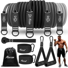 Fitness Bands Set, 150 lbs 200 lbs 250 lbs Resistance Bands 5 Different Thicknesses, Resistance Bands Set with Handles, Ankle Straps and Door Anchor, Portable Backpack, for Indoor Home Gym and Outdoor
