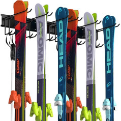SEHERTIWY Wall Mounted Ski Rack Ski Holder Holds 6 Pairs of Skis, Ski Storage for Home and Garage Heavy Duty Holds up to 300 lbs (Black)