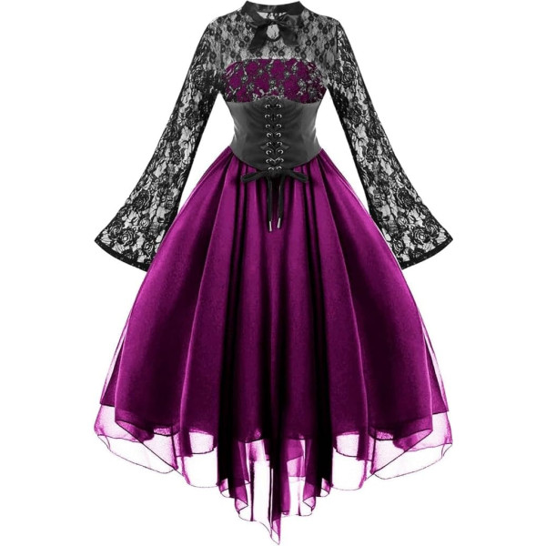 Generisch Halloween Kleider Damen Mittelalter Kleidung Damen Schulterfrei Fledermausärmel Maxikleid Halloween Kostüm Renaissance Gothic Partykleid Karneval Fasching Ballkleid