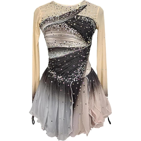 PONNYC Figure Skating Dress for Girls, Professional Skating Skirt with Colour Gradient, Rhythmic Gymnastics Jerseys for Competitions, Roller Skating Clothing with Glittering Rhinestones