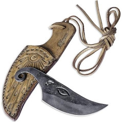 Toferner Celtic Pocket Hand Forged Spring Steel Knife - Celtic Style - Mini Eye - Sharp & Pointed Blade with Genuine Leather Bag Art & Culture Lovers