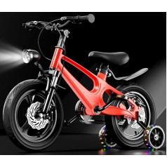 18 inch children's bicycle with stabilisers, double shock absorption and double disc brakes, suitable for 85-145 cm