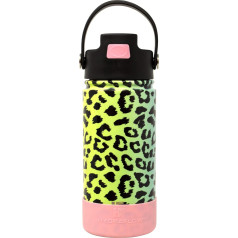 Hydraflow Hybrid Kids Water Bottle with Flip Straw Lid and Boots - Triple Wall Vacuum Insulated Water Bottle (400ml, Rainbow Cheetah), Leakproof, BPA Free