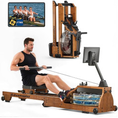 Advamsoler Water Rowing Machine for Home, High-Quality Foldable Water Rowing Machine Made of Solid Wood, with Professional Bluetooth Monitor with Tablet Holder, Maximum Load 150 kg