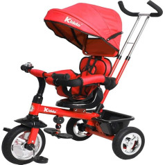 Kiddo Smart 4-in-1 Children's Tricycle with Rotating Seat, Rear Brake and Sun Canopy (Red)