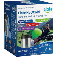 Elate Stay-Hot Camp Pot Triple Wall Vacuum Insulation Thermos | 2 Quart 18/8 Stainless Steel Pot