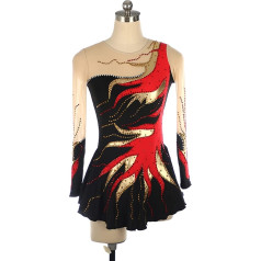 YDHTIZ Competition Training Athletic Female Girls Figure Skating Suit Black Red Spandex Competition Suit Long Sleeve Diamond Activewear Ballerina Outfits