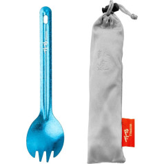 TiTo Titanium Camping Cutlery Spoon & Spork, Ultralight Outdoor Portable Cutlery with Fabric Bag, Durable Rustproof Backpack Cutlery for Picnics, Hiking, Travel (Blue Spoon)