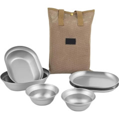 TAKOXIA Set of 6/8/10 Outdoor Camping Tableware Set, Dinner Plates, Reliable Stainless Steel Dinner Plates, Practical Picnic Tableware