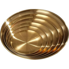 Edelstahlteller, Metallteller in 6 Größen, poliertes Metall, rundes Geschirrset für die Küche zu Hause, im Freien, Camping, Snacks, Steak, Pizza und Grillen, Küchenuntersetzer 4er Set Aus (D, F)