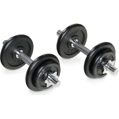 TREXO Set of Dumbbells, Weights and Threaded Bars in a Case with 20 Rubberised Cast Iron Discs for Home Strength Training