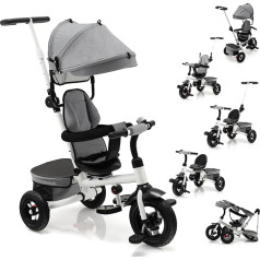 DREAMADE Tricycle from 1 Year with Push Bar, 6-in-1 Children's Tricycle with Sun Canopy, Reversible Seat & Storage Basket, Foldable Buggy up to 25 kg (Grey)