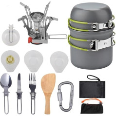 Camping Cookware Set - Durable and Versatile Set for Camping, Hiking, Travel - Portable and Easy to Clean (Green Handle Orange)