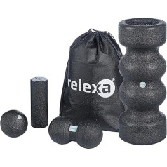 relexa Fascia Starter Set 5 Pieces Black Deep Massage Double Twin Roller for Self-Massage of All Muscles Versatile Use Includes eBook Relieve Tension & Adhesions