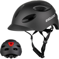 Exclusky Men's Bicycle Helmet with Rechargeable USB Safety Light Bicycle Helmet Women's MTB Helmet for City Commuter Trekking Road Bike Trail (M/L)