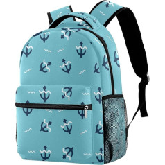 Leisure Campus Travel Backpacks, Blue Anchor & Wave Bag with Bottle Holder for Girls Boys, multicoloured, m