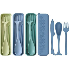 Reusable Utensil Set with Case, Lightweight Knife, Spoon and Forks, Cute Ocean Style, Portable Cutlery Set for School, Work, Lunch or Daily Use (Blue.Green,