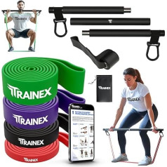 TRAINEX Elastic Bands for Muscles with Bar 100% Latex Pull Up Bands Complete Home Workout
