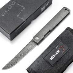 BÖKER PLUS® Nori Damask Japanese Pocket Knife with Clip Damascus Gentleman Folding Knife with Titanium Handle Single Hand EDC Knife in Gift Box