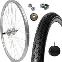 Complete Rear Rim + Cover + Chamber 28 Inch x 1.75 Inch Bicycle Aluminium / Steel 28 x 1.75 cm Bicycle City Bike Pass Trekking - Mounting Nuts and Flap Included + Free Wheel with 7
