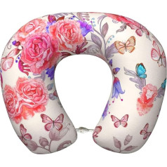 DEXNEL Reisekissen mit Blumen-Rose, Schmetterling, Flugzeug, Memory-Schaum, geeignet für Flugzeug, Schlafen, Reisen