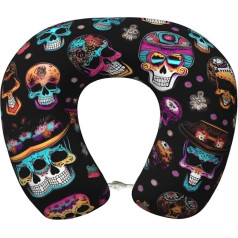 Sugar and Skulls-Stil Flugzeug Reisekissen Premium-Memory-Schaum, bequemes, stützendes Nackenkissen, Geschenk, zum Ausruhen