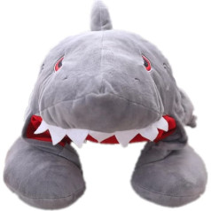 KOMBIUDA Travel Neck Pillow, Travel Neck Pillow, Airplane Neck Pillow, Shark Neck Pillow, Sleepover Neck Pillow, Neck Support Pillow, Neck Pillow with Hood, Shark Hat, Shark Cap, Grey