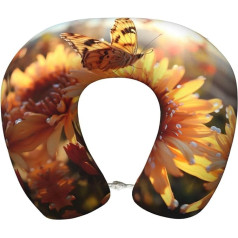 jingong Travel Pillow Floral Butterfly Print Ultimate Comfort Neck Pain Relief Memory Foam Travel Pillow