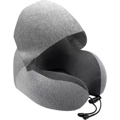 Hilvard Nackenkissen, Reisekissen, Nackenkissen - Memory-Schaum, Ergonomisch, Geeignet für Flugzeug/Auto, Reisen, Inklusive Kapuze, Hellgrau