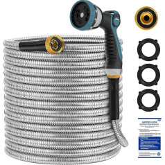 TOYSARC Garden Hose 30 m, Stainless Steel Garden Hose with 10 Functions Gun, High-Quality Copper Fittings, Durable and Corrosion Resistant, Ideal for Gardening and Cleaning