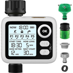 Garden Digital Watering Timer, Programmable Timer with Rain Delay, IPX5 Waterproof, Automatic and Manual Watering for Garden, Lawn, Patio, Farm (White)