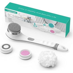 VOYOR BC100 Back Brush Shower Brush Body Brush Electric Back Brush Long Handle Waterproof Rechargeable with 4 Cleaning Heads for Spa Shower Exfoliating Massage Brush BC100 (Grey)
