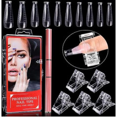 100 Pieces Dual Nail Forms Set, Kalolary Dual T-Shape Nail Shape, Full UV Gel Tools, Acrylic Nail System Shapes Set with Pink Dual-Ended Gel Brush & Picker, 5 Pieces Nail Tip Clip