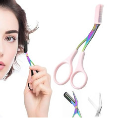 Eyebrow Scissors with Comb, Eyebrow Trimmer Scissors, Precision Eyebrow Scissors for Trimming, Upgraded Stainless Steel Portable Non-Slip Professional Eyebrow Trimmer for Women (1 Piece, Light Pink)