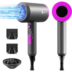 Ion Hair Dryer AC Motor 1800 W Hair Dryer, slopehill Quick Drying Hair Dryer, Salon Hair Dryer with Hot/Cold Button, 3 Hair Dryer Concentrators and Diffuser, 3 Temperature Settings, 2-Speed (Purple)