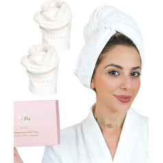 Scilla ROSE Pack of 2 Hair Towel Twin Set Turban Wrap Premium Hair Drying Towels Classic White Super Absorbent Microfibre Hair Towel Turban Deluxe Set Anti-Frizz Wrap for All Hair Types