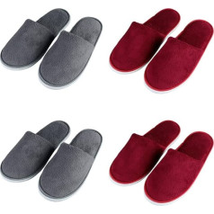Teceyfeet 4 Pairs Guest Slippers Set, Men's Hotel Slippers, Winter Warm Guest Slippers, Women's High Quality Spa Slippers, Washable, Comfortable Terry Slippers for Guests, grey red