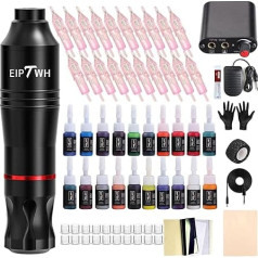 EIPTWH Tattoo Machine Set, 20 Pieces Tattoo Needles Cartridges Complete Tattoo Set for Beginners with 20 Colours Tattoo Ink Set, Tattoo Machine Set Beginners