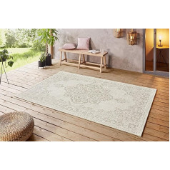 NORTHRUGS Indoor and Outdoor Rug 160 x 230 cm – Weatherproof Oriental Vintage Design with Medallion Runner Patio Rug Balcony Rug Kitchen Runner Bathroom Rug Living Room Rug Waterproof in Beige