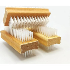 Wooden Nail Cleaning Brushes Double Sided Fingernail Scrubber Manicure Pedicure Cleaning Hands Feet Flexible Bristles Curved Handle [Set of 3]